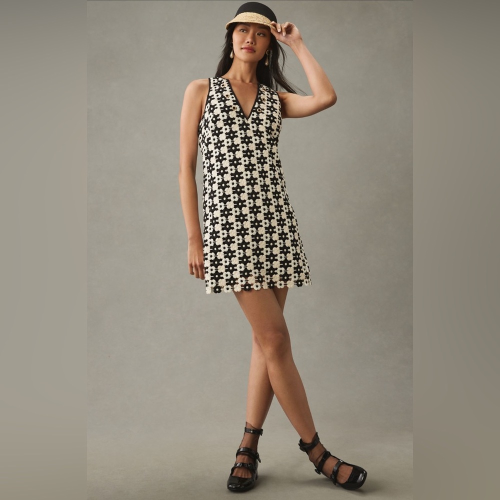 NWT Maeve by Anthropologie V-Neck Crochet Floral Shift Mini Dress XXS